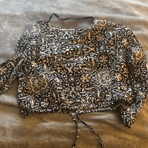 Primark Black and White Floral Drawstring Blouse